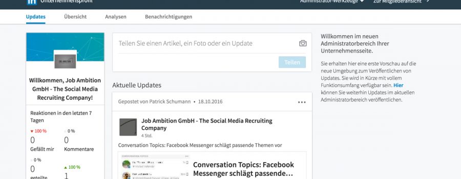 linkedin administratorbereich unternehmensseiten