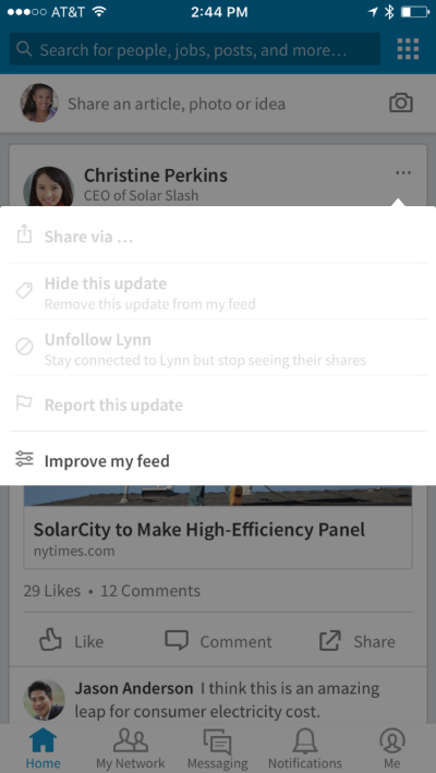 linkedin interest-feed app-funktionen