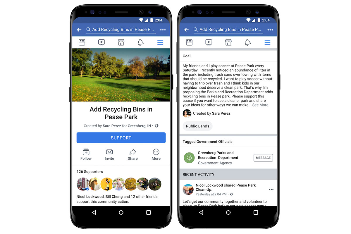 facebook community actions